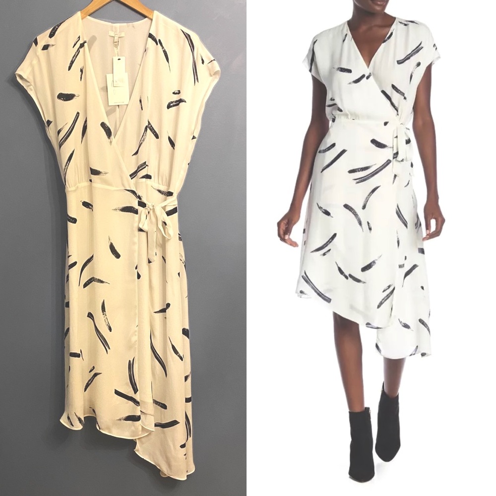 NWT Joie Bethwyn Silk Wrap Dress in Porcelain (L)